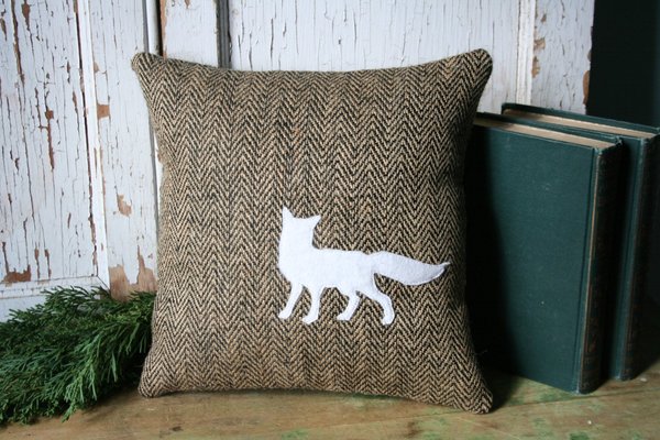 White Fox Jute Burlap PILLOW COVER - Silhouette, Handmade
