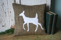 Woodland Deer PILLOW COVER - Herringbone, Burlap, Handmade