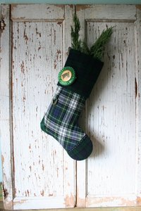 Plaid Tartan Equestrian CHRISTMAS STOCKING, with Prize Ribbon Rosette, Horse, Handmade