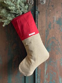 Tartan Plaid CHRISTMAS STOCKING, with Herringbone, Vintage Key, Handmade, Recycled