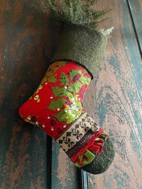 Vintage Floral Christmas STOCKING, Jingle Bell, Handmade, Recycled