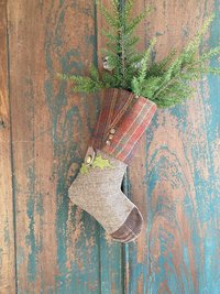 Wool Tweed CHRISTMAS STOCKING, Suede Toe, Handmade, Recycled