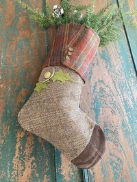 Wool Tweed CHRISTMAS STOCKING, Suede Toe, Handmade, Recycled