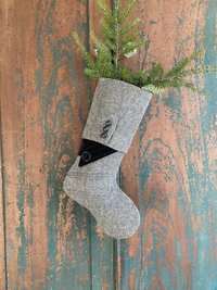 Wool Herringbone CHRISTMAS STOCKING, Velvet, Handmade, Recycled