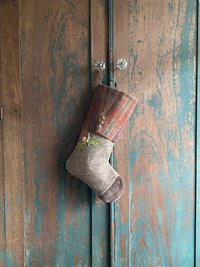 Wool Tweed CHRISTMAS STOCKING, Suede Toe, Handmade, Recycled