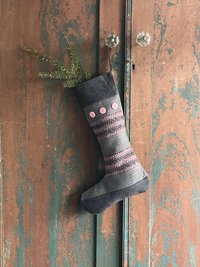 MINI CHRISTMAS Stocking, Wool Tweed Patchwork, Handmade, Recycled