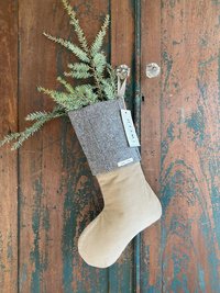 Wool Herringbone CHRISTMAS STOCKING, Velvet, Handmade, Recycled