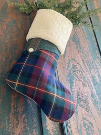 Tartan, Tweed CHRISTMAS STOCKING, Fluffy Cuff, Handmade, Recycled