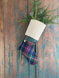 Tartan, Tweed CHRISTMAS STOCKING, Fluffy Cuff, Handmade, Recycled