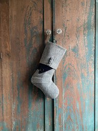 Wool Tweed Christmas Stocking, Black, White, 