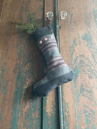 MINI CHRISTMAS Stocking, Wool Tweed Patchwork, Handmade, Recycled