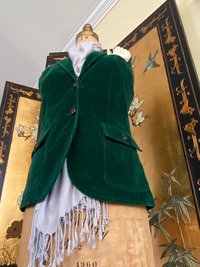 Emerald Green Corduroy Fitted VEST, Waistcoat, Guillet, Sz S/M Recycled, Eco-Friendly Fashion