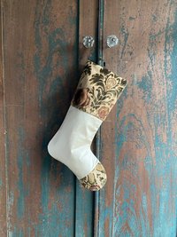 Victorian Christmas STOCKING Mink Fur, Tapestry, Silk Upcycled Sustainable