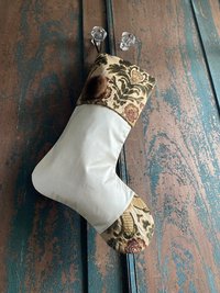 Victorian Christmas STOCKING Mink Fur, Tapestry, Silk Upcycled Sustainable