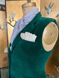 Emerald Green Corduroy Fitted VEST, Waistcoat, Guillet, Sz S/M Recycled, Eco-Friendly Fashion