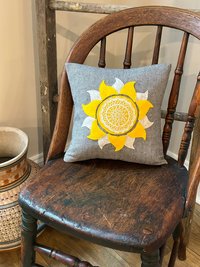 Sunshine Medallion Boho Wool Tweed PILLOW, Recycled, Vintage Lace Eco-Friendly Décor