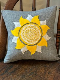 Sunshine Medallion Boho Wool Tweed PILLOW, Recycled, Vintage Lace Eco-Friendly Décor
