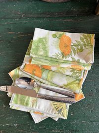 Vintage Floral Eco Friendly Luncheon Napkins, Monarch Butterflies, Orange Poppies - Set of 11