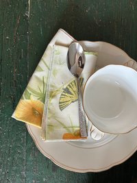 Vintage Floral Eco Friendly Luncheon Napkins, Monarch Butterflies, Orange Poppies - Set of 11