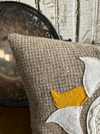 Sunshine Medallion Boho Wool Tweed PILLOW, Recycled, Vintage Lace Eco-Friendly Décor