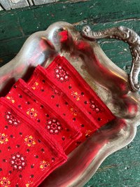 Handmade Fabric Luncheon Napkins - Western Style, Bold Red, Calico Print - Set of 4