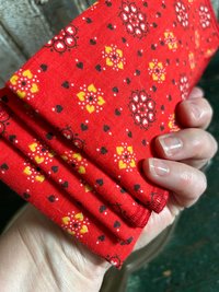 Handmade Fabric Luncheon Napkins - Western Style, Bold Red, Calico Print - Set of 4