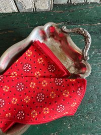 Handmade Fabric Luncheon Napkins - Western Style, Bold Red, Calico Print - Set of 4