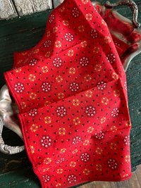 Handmade Fabric Luncheon Napkins - Western Style, Bold Red, Calico Print - Set of 4
