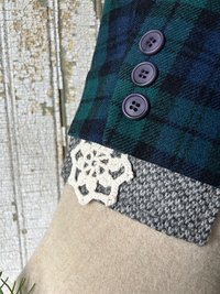 Green Tartan Christmas Stocking with Pocket, Vintage Fabrics