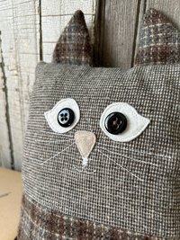 Tooth Fairy Pillow, Kitty Cat, Recycled Wool Tweed