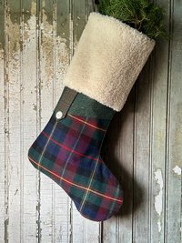 Plaid Christmas Stocking with Fur Cuff, Recycled, Eco Friendly Holiday