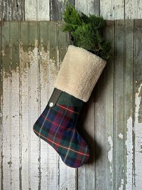 Plaid Christmas Stocking with Fur Cuff, Recycled, Eco Friendly Holiday