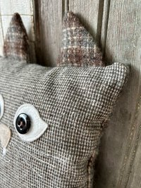 Tooth Fairy Pillow, Kitty Cat, Recycled Wool Tweed