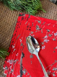 Red Asian Print Fabric Napkins, Set of 6
