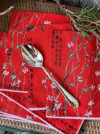 Red Asian Print Fabric Napkins, Set of 6
