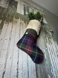 Plaid Christmas Stocking with Fur Cuff, Recycled, Eco Friendly Holiday