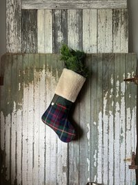 Plaid Christmas Stocking with Fur Cuff, Recycled, Eco Friendly Holiday