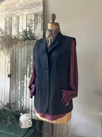 Charcoal Gray Pinstripe Wool Tunic Vest, Sz L, Eco Friendly, Recycled