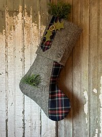 Gray Tweed, Tartan Christmas Stocking, Recycled, Eco Friendly