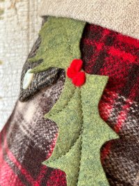 Lumberjack Plaid Christmas Stocking with Holly Leaves