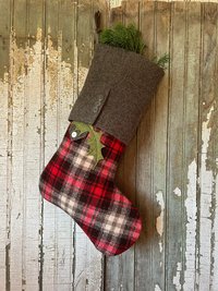 Lumberjack Plaid Stocking with Holly Leaves