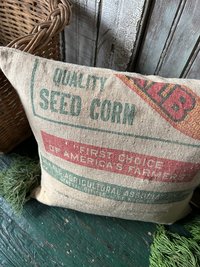 Vintage Corn Feed sack Pillow Cover, Rustic Primitive Décor