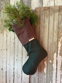 Purple Plaid, Tweed Christmas Stocking, Holly Leaves