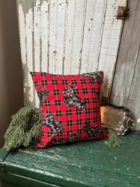 Red Tartan Plaid, Scotty Dog Pillow, Vintage Fabric