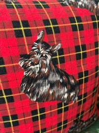 Red Tartan Plaid, Scotty Dog Pillow, Vintage Fabric