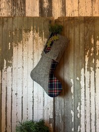 Gray Tweed, Tartan Christmas Stocking, Recycled, Eco Friendly