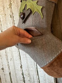 Wool Tweed Christmas Stocking with Holly Leaves