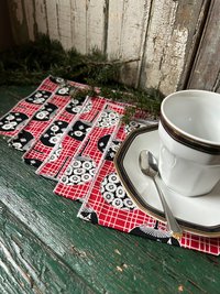 Asian Fans Napkins, Red and Black - Set of 6