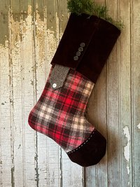 Lumberjack Plaid Christmas Stocking, Mocha Velvet Cuff