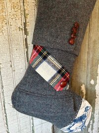 Dog Lovers Christmas Stocking, Tartan, Pocket